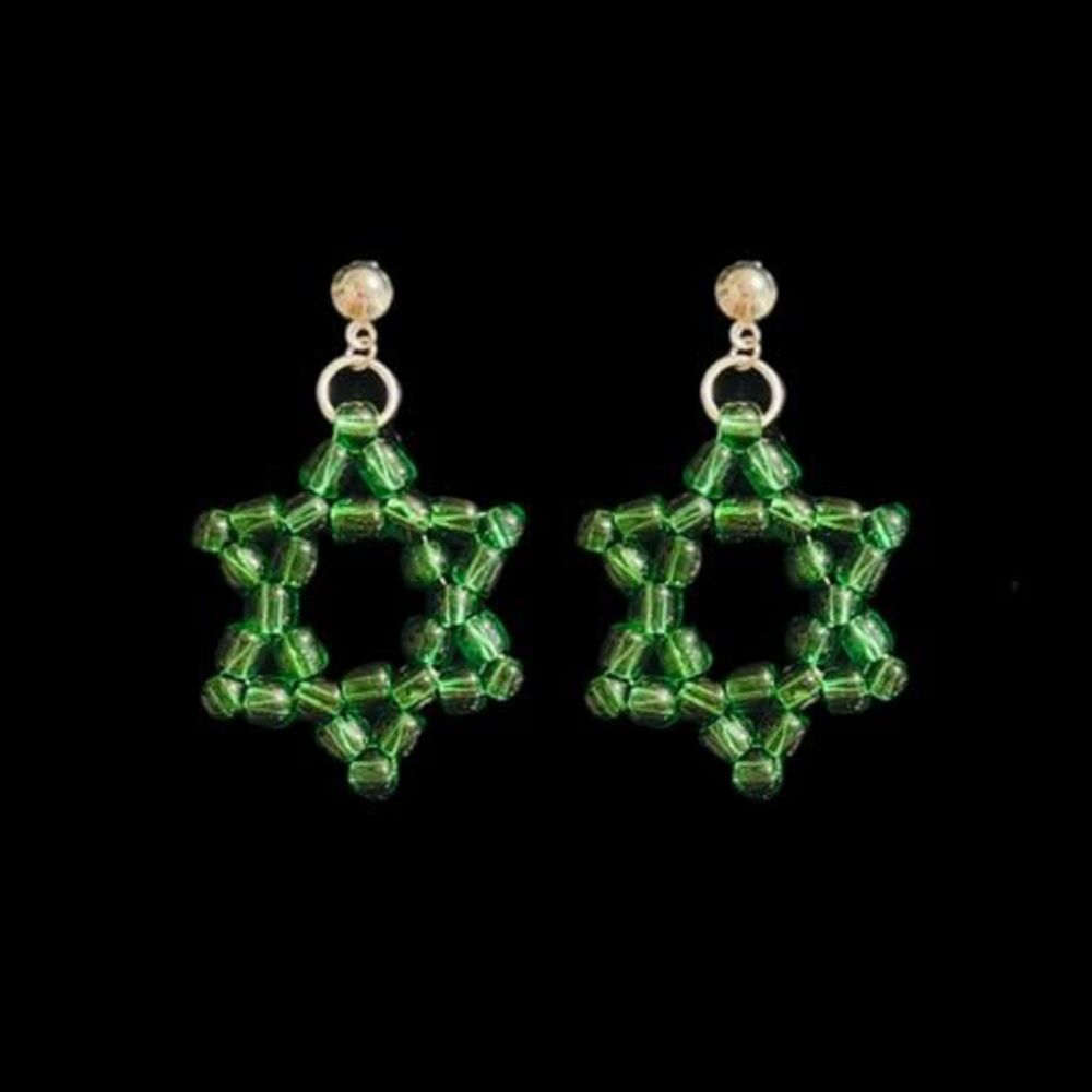 Green Star of David Earrings